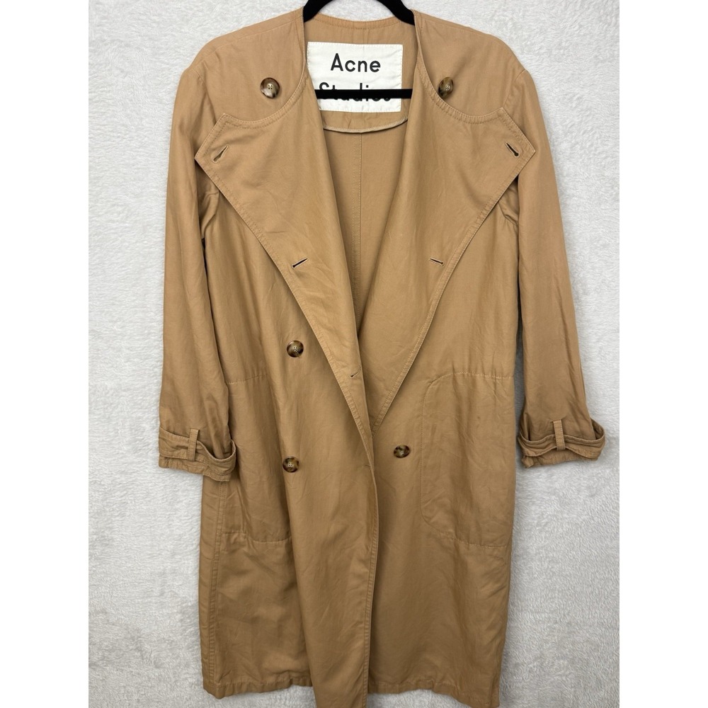 Acne Studios Anghelica Gab Coat Camel Double Breated Lightweight Trench 32 Italy